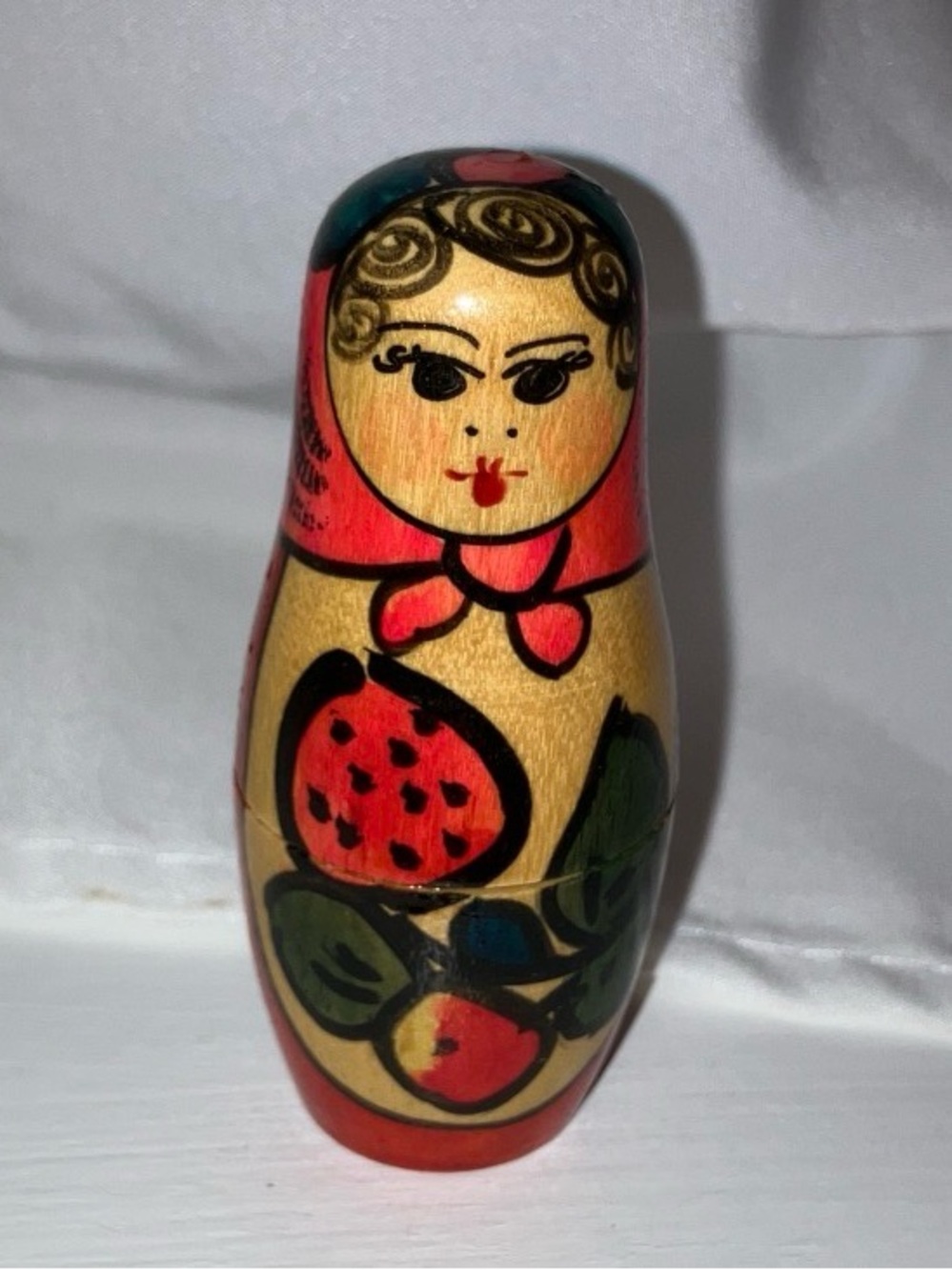 Small Hand-Painted Russian Matryoshka Doll in Red and Gold